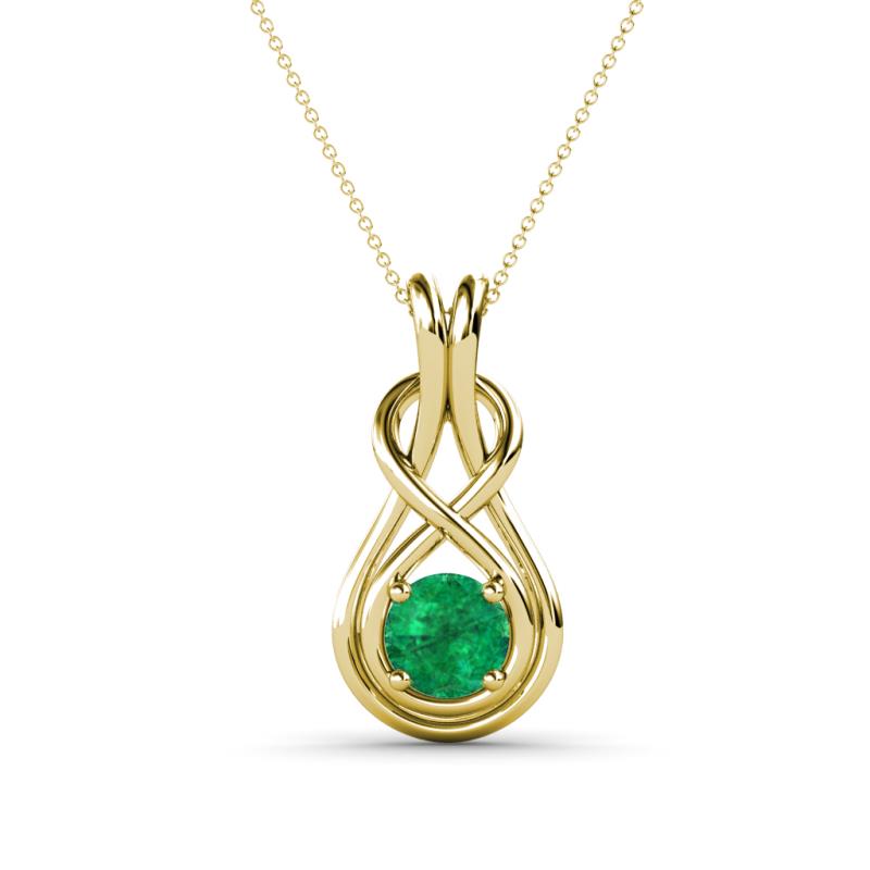 Amanda 5.00 mm Round Emerald Solitaire Infinity Love Knot Pendant Necklace 
