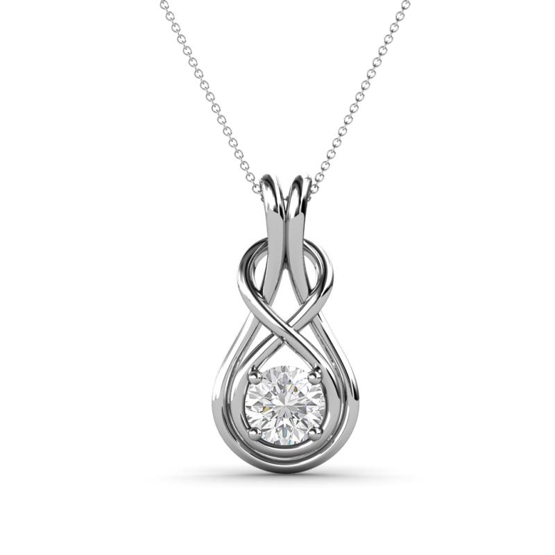 Amanda 5.00 mm Round White Sapphire Solitaire Infinity Love Knot Pendant Necklace 