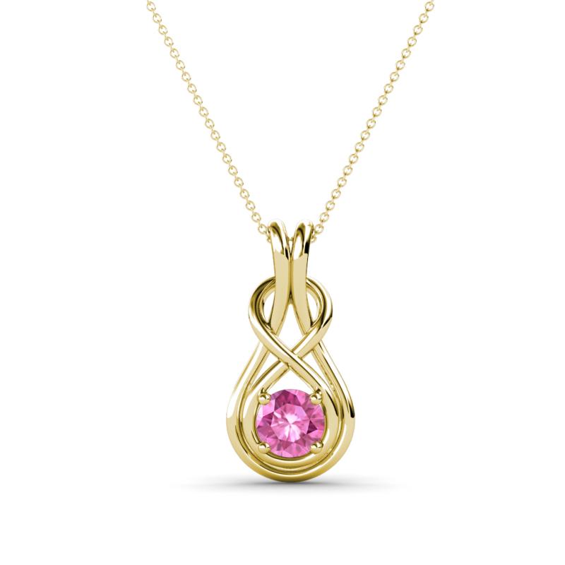 Amanda 4.00 mm Round Pink Sapphire Solitaire Infinity Love Knot Pendant Necklace 