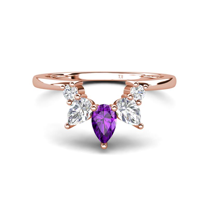 Amina 0.54 ctw Pear Shape Amethyst Accented Lab Grown Diamonds Curved Wedding Band 
