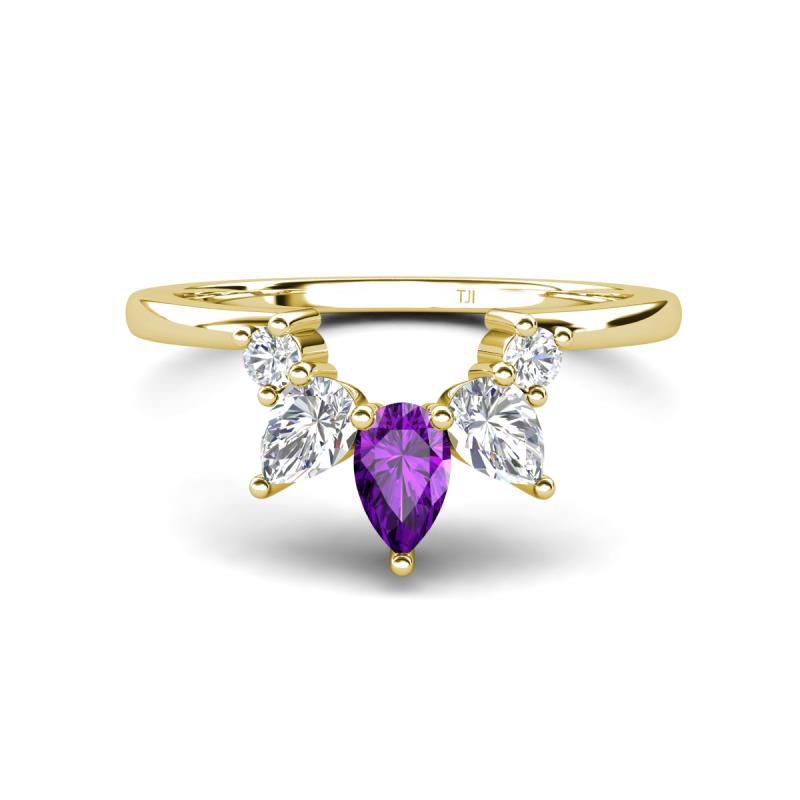 Amina 0.54 ctw Pear Shape Amethyst Accented Lab Grown Diamonds Curved Wedding Band 