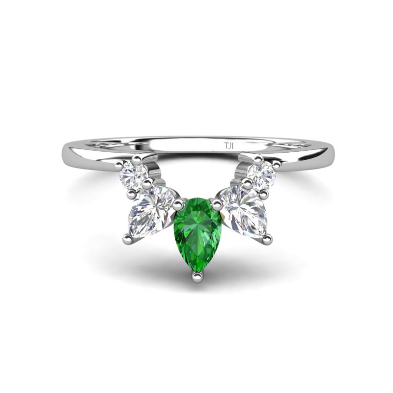 Amina 0.57 ctw Pear Shape Green Garnet Accented Lab Grown Diamonds Curved Wedding Band 