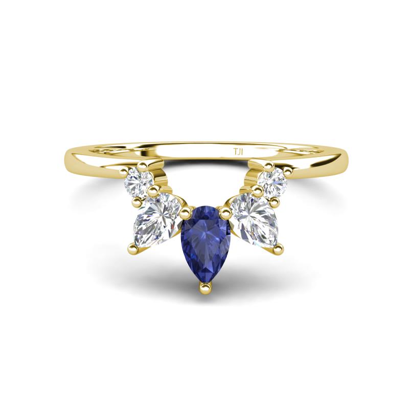 Amina 0.52 ctw Pear Shape Iolite Accented Lab Grown Diamonds Curved Wedding Band 