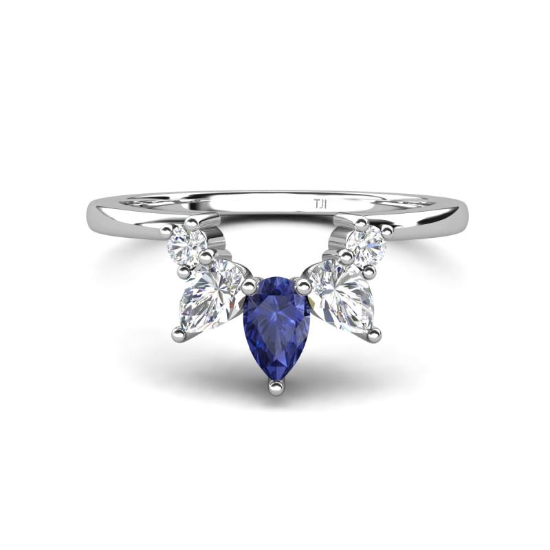 Amina 0.52 ctw Pear Shape Iolite Accented Lab Grown Diamonds Curved Wedding Band 