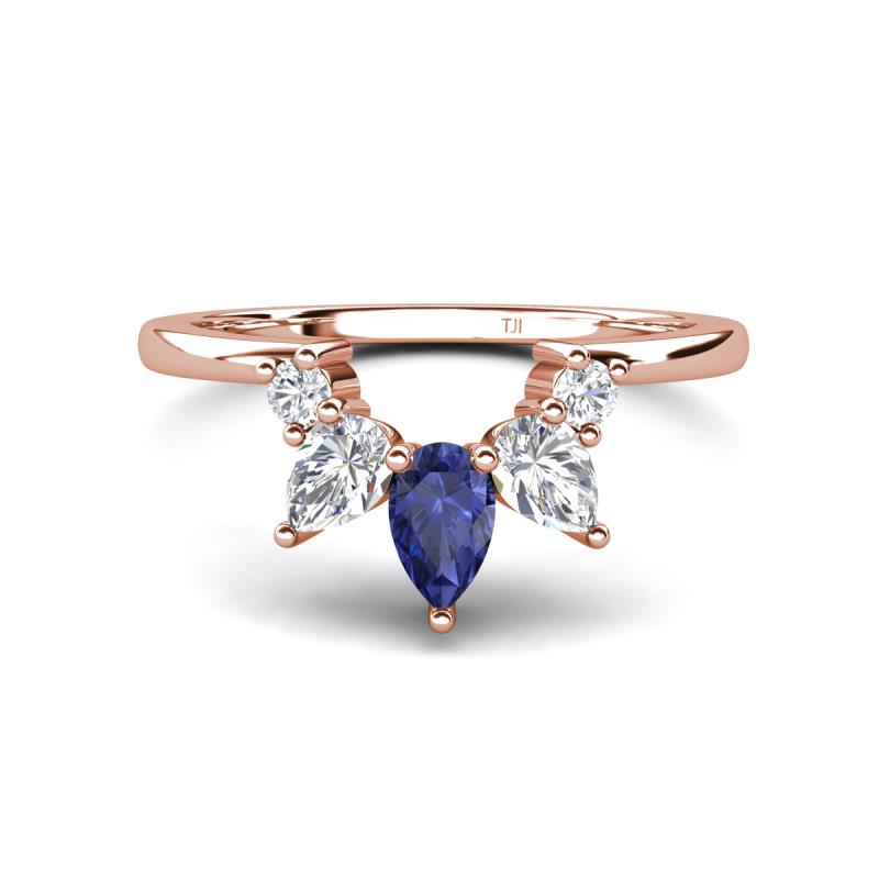 Amina 0.52 ctw Pear Shape Iolite Accented Lab Grown Diamonds Curved Wedding Band 