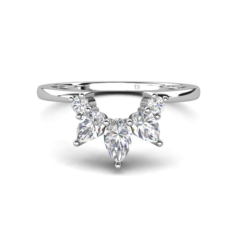 Amina 0.52 ctw Pear Shape Moissanite Accented Lab Grown Diamonds Curved Wedding Band 