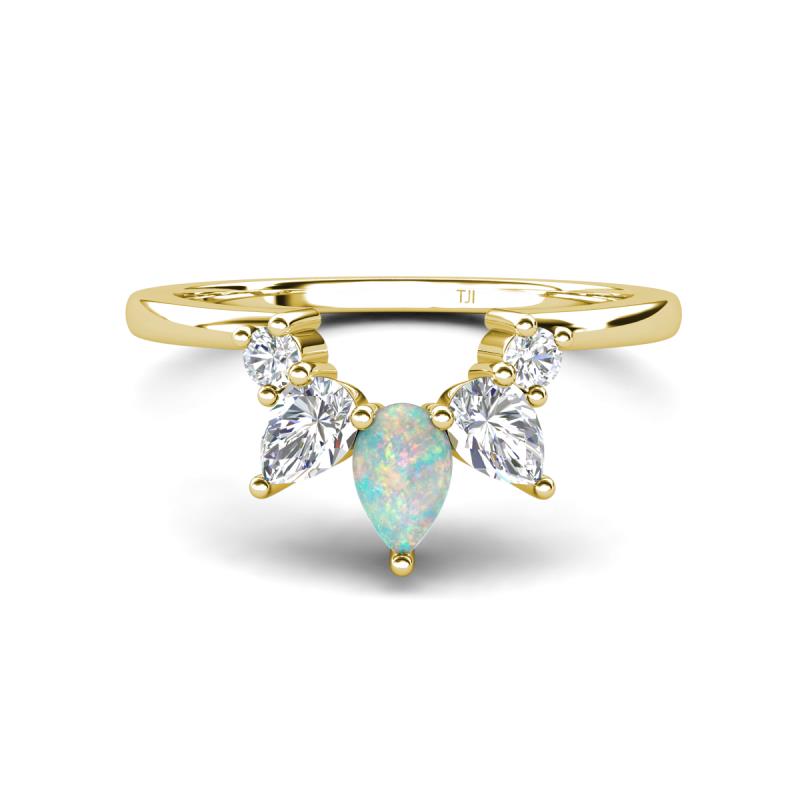 Amina 0.45 ctw Pear Shape Opal Accented Lab Grown Diamonds Curved Wedding Band 