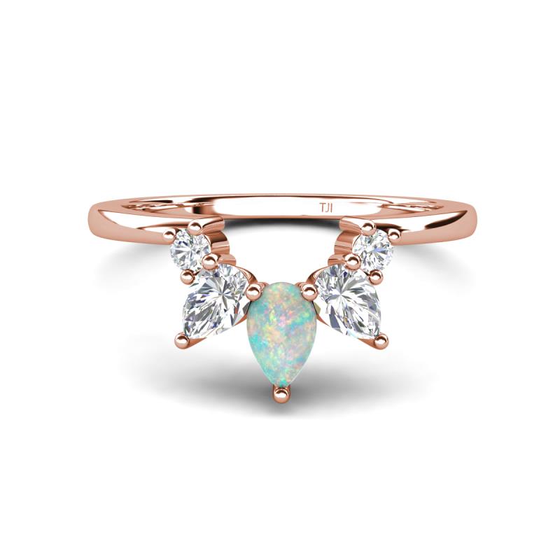 Amina 0.45 ctw Pear Shape Opal Accented Lab Grown Diamonds Curved Wedding Band 
