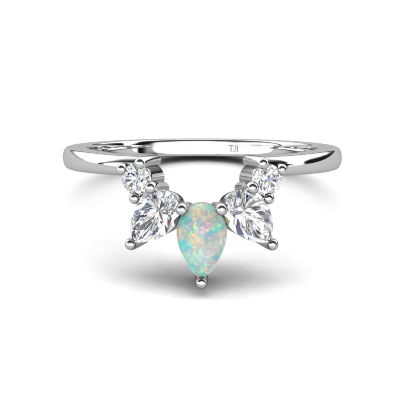 Amina 0.45 ctw Pear Shape Opal Accented Lab Grown Diamonds Curved Wedding Band 