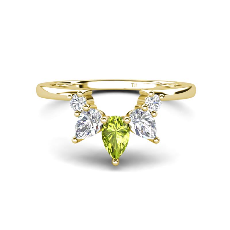 Amina 0.57 ctw Pear Shape Peridot Accented Lab Grown Diamonds Curved Wedding Band 