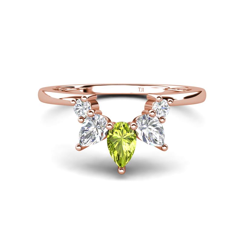 Amina 0.57 ctw Pear Shape Peridot Accented Lab Grown Diamonds Curved Wedding Band 