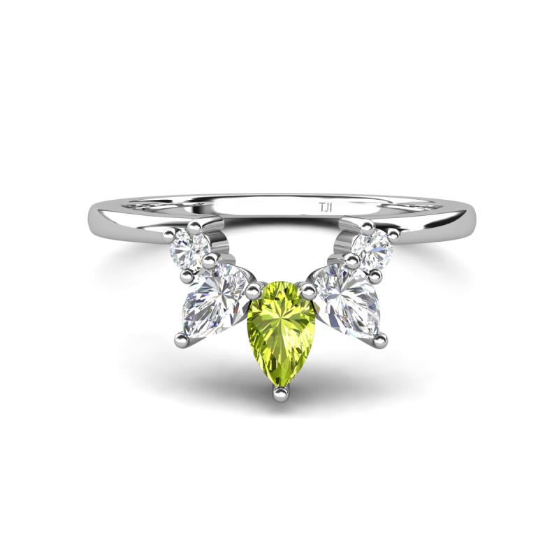 Amina 0.57 ctw Pear Shape Peridot Accented Lab Grown Diamonds Curved Wedding Band 