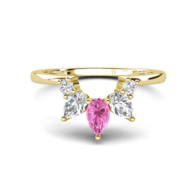 Amina 0.62 ctw Pear Shape Pink Sapphire Accented Lab Grown Diamonds Curved Wedding Band 