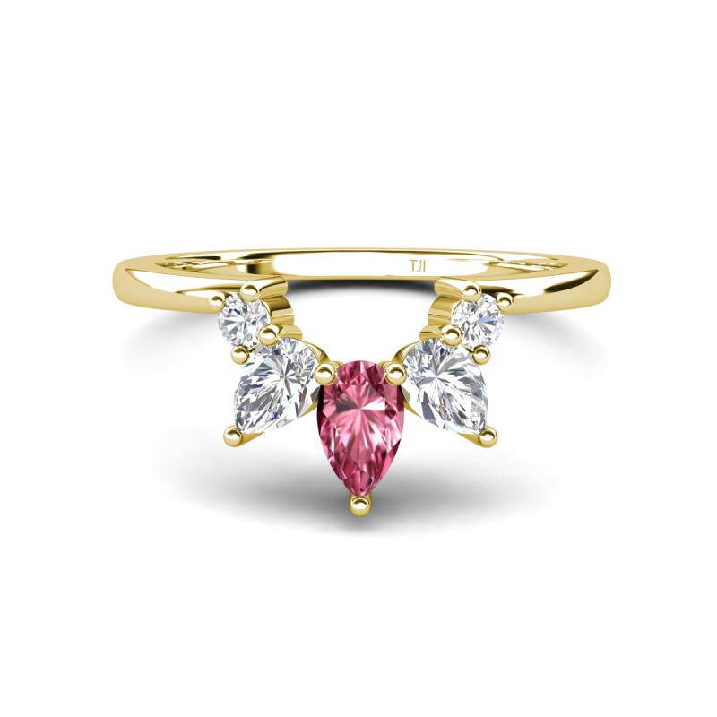 Amina 0.57 ctw Pear Shape Pink Tourmaline Accented Lab Grown Diamonds Curved Wedding Band 