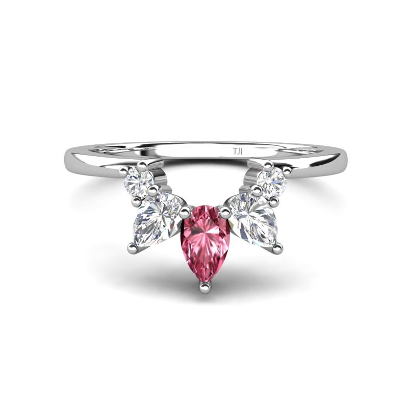 Amina 0.57 ctw Pear Shape Pink Tourmaline Accented Lab Grown Diamonds Curved Wedding Band 