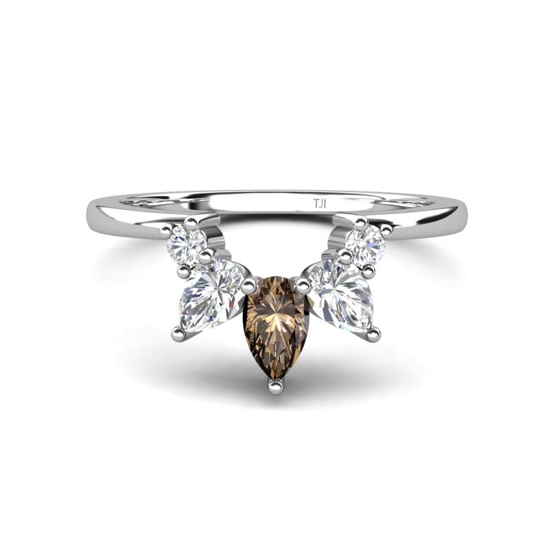 Amina 0.52 ctw Pear Shape Smoky Quartz Accented Lab Grown Diamonds Curved Wedding Band 