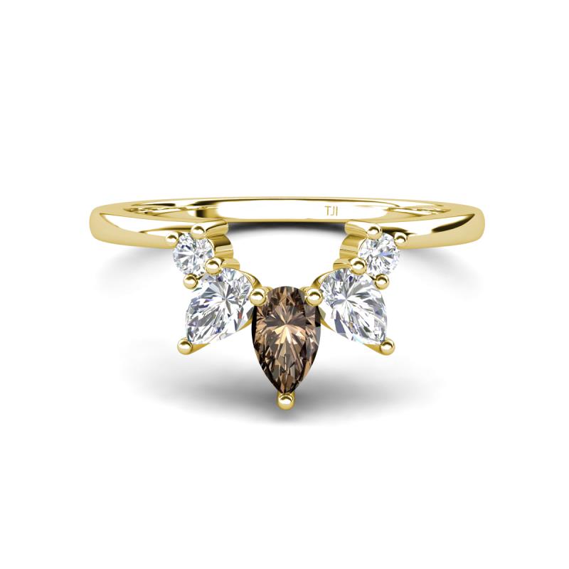 Amina 0.52 ctw Pear Shape Smoky Quartz Accented Lab Grown Diamonds Curved Wedding Band 