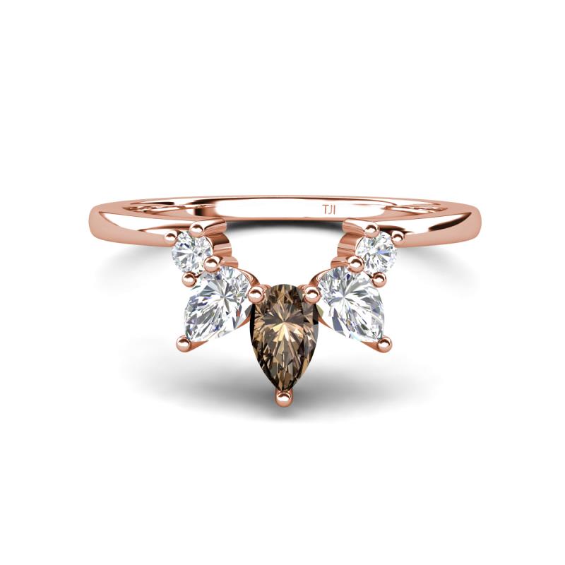 Amina 0.52 ctw Pear Shape Smoky Quartz Accented Lab Grown Diamonds Curved Wedding Band 