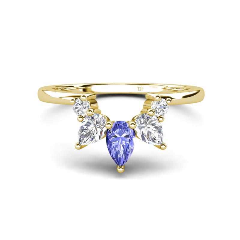 Amina 0.57 ctw Pear Shape Tanzanite Accented Lab Grown Diamonds Curved Wedding Band 