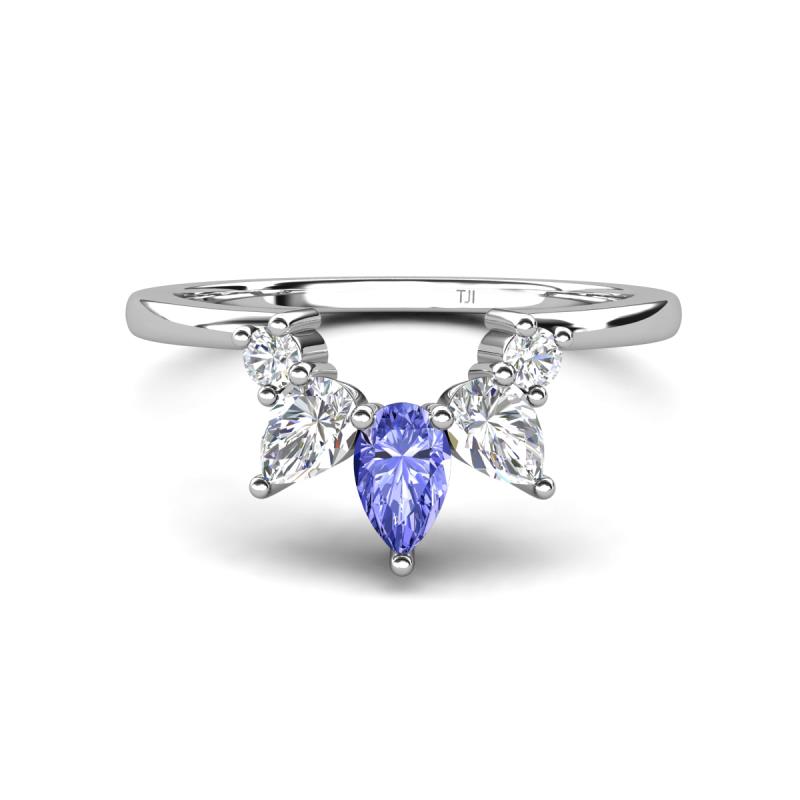 Amina 0.57 ctw Pear Shape Tanzanite Accented Lab Grown Diamonds Curved Wedding Band 