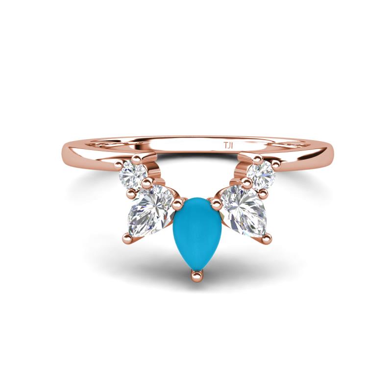 Amina 0.45 ctw Pear Shape Turquoise Accented Lab Grown Diamonds Curved Wedding Band 