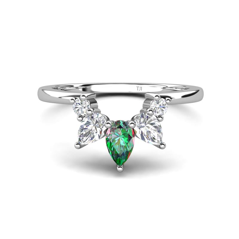 Amina 0.57 ctw Pear Shape Created Alexandrite Accented Lab Grown Diamonds Curved Wedding Band 