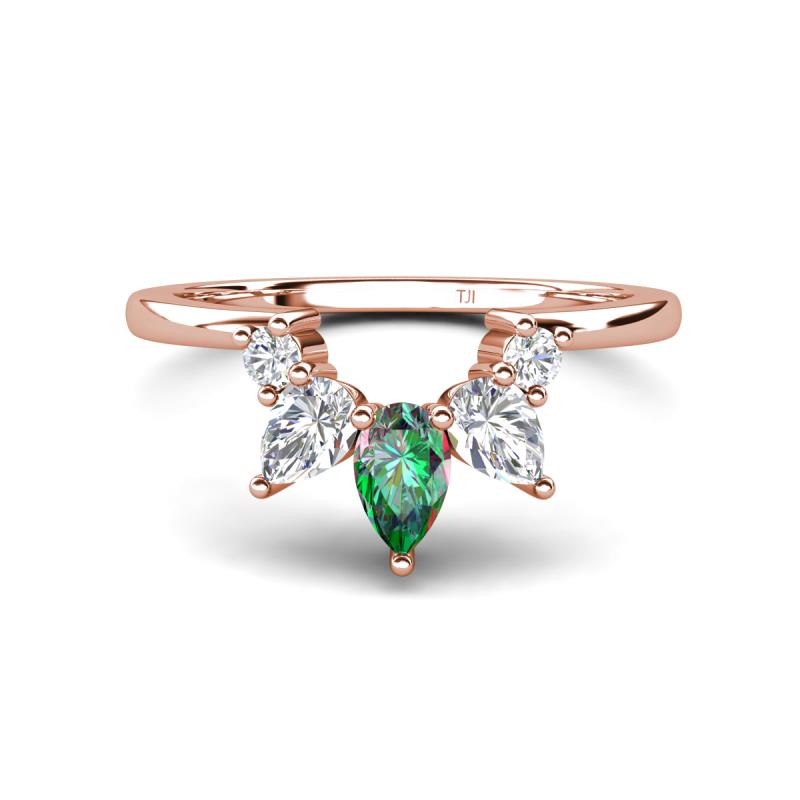 Amina 0.57 ctw Pear Shape Created Alexandrite Accented Lab Grown Diamonds Curved Wedding Band 