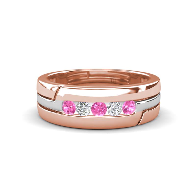 Brandon 0.33 ctw Pink Sapphire and Lab Grown Diamond High Polished Men Wedding Band (7 mm) 