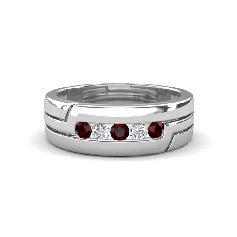 Brandon 0.32 ctw Red Garnet and Lab Grown Diamond High Polished Men Wedding Band (7 mm) 