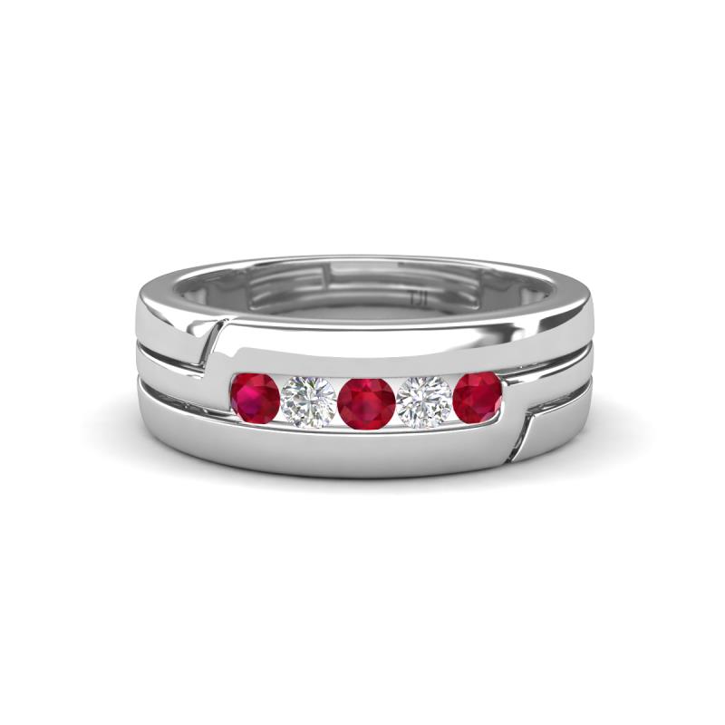 Brandon 0.30 ctw Ruby and Lab Grown Diamond High Polished Men Wedding Band (7 mm) 