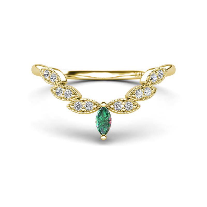 Zadie Marquise Shape Created Alexandrite Accented Lab Grown Diamonds Curved Wedding Band 