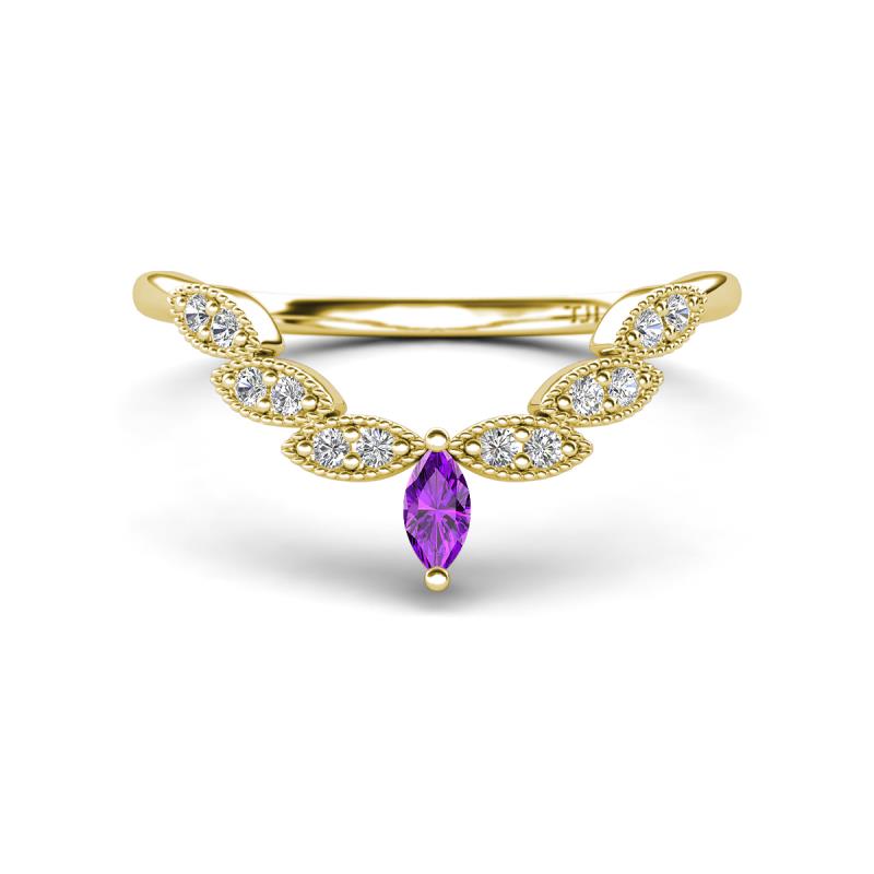 Zadie Marquise Shape Amethyst Accented Lab Grown Diamonds Curved Wedding Band 