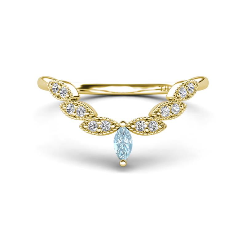 Zadie Marquise Shape Aquamarine Accented Lab Grown Diamonds Curved Wedding Band 