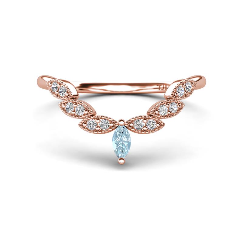Zadie Marquise Shape Aquamarine Accented Lab Grown Diamonds Curved Wedding Band 