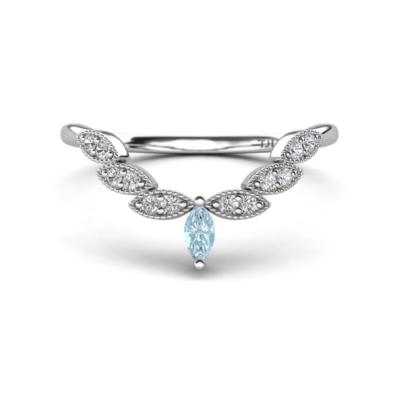 Zadie Marquise Shape Aquamarine Accented Lab Grown Diamonds Curved Wedding Band 