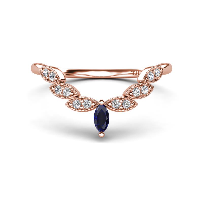 Zadie Marquise Shape Blue Sapphire Accented Lab Grown Diamonds Curved Wedding Band 