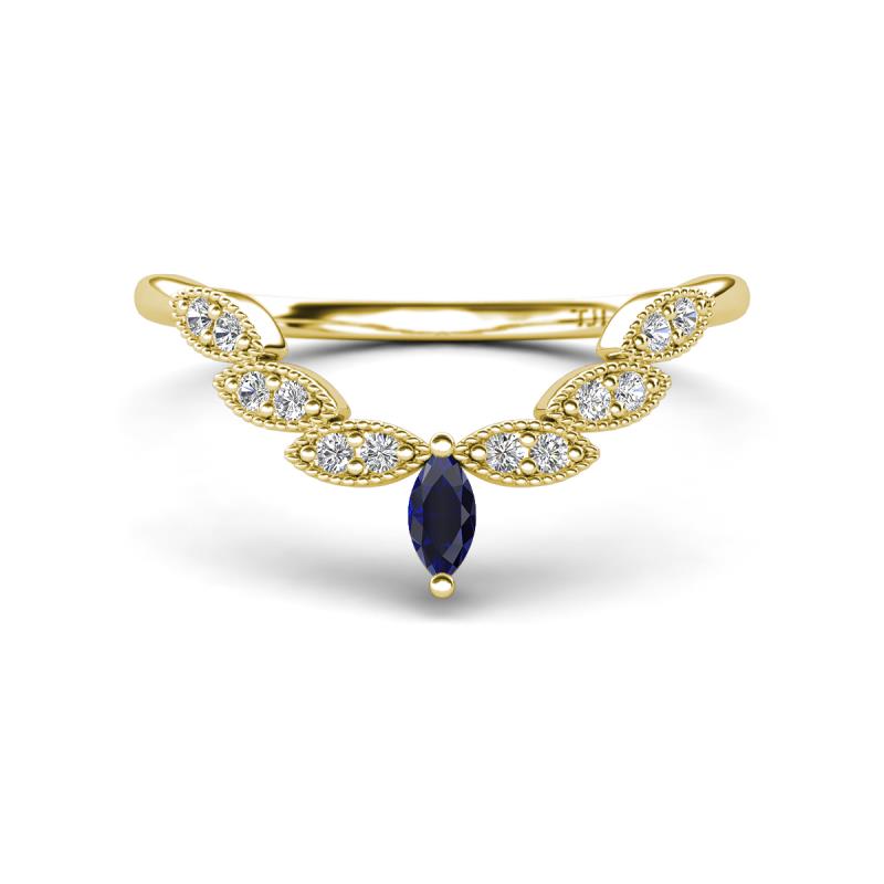 Zadie Marquise Shape Blue Sapphire Accented Lab Grown Diamonds Curved Wedding Band 