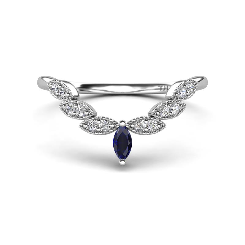 Zadie Marquise Shape Blue Sapphire Accented Lab Grown Diamonds Curved Wedding Band 