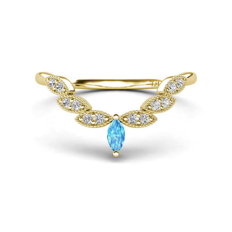 Zadie Marquise Shape Blue Topaz Accented Lab Grown Diamonds Curved Wedding Band 