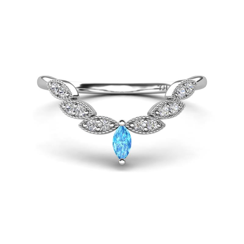 Zadie Marquise Shape Blue Topaz Accented Lab Grown Diamonds Curved Wedding Band 