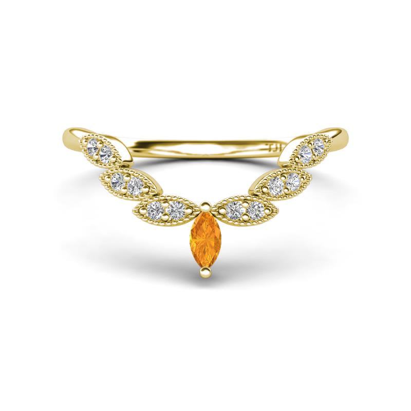 Zadie Marquise Shape Citrine Accented Lab Grown Diamonds Curved Wedding Band 