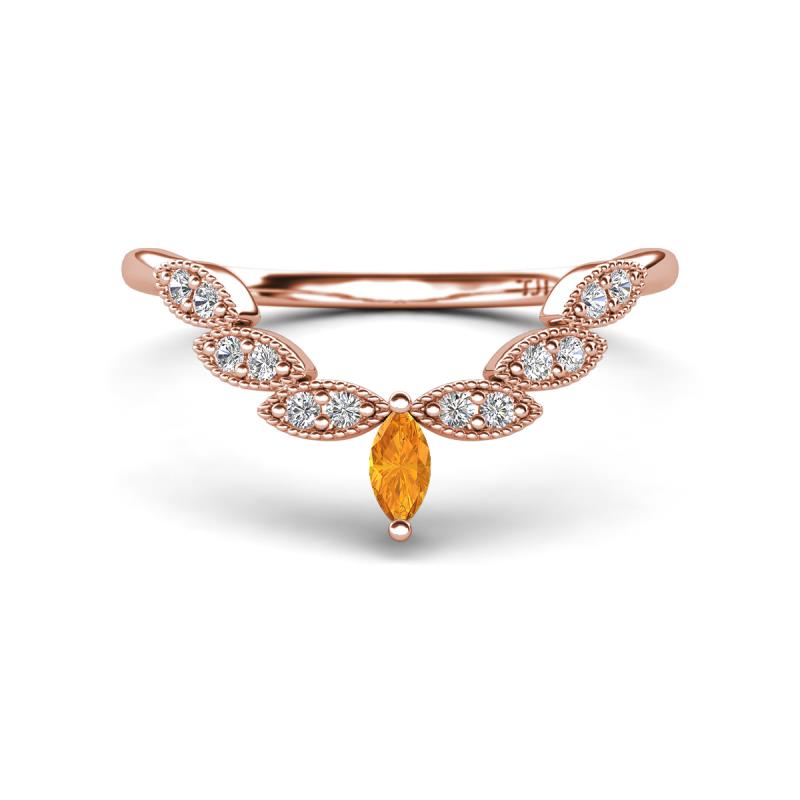 Zadie Marquise Shape Citrine Accented Lab Grown Diamonds Curved Wedding Band 