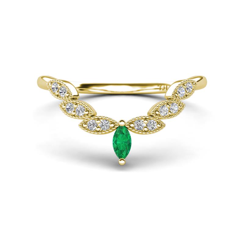 Zadie Marquise Shape Emerald Accented Lab Grown Diamonds Curved Wedding Band 