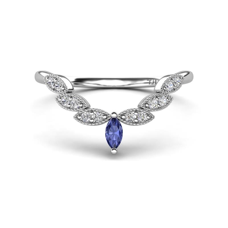 Zadie Marquise Shape Iolite Accented Lab Grown Diamonds Curved Wedding Band 