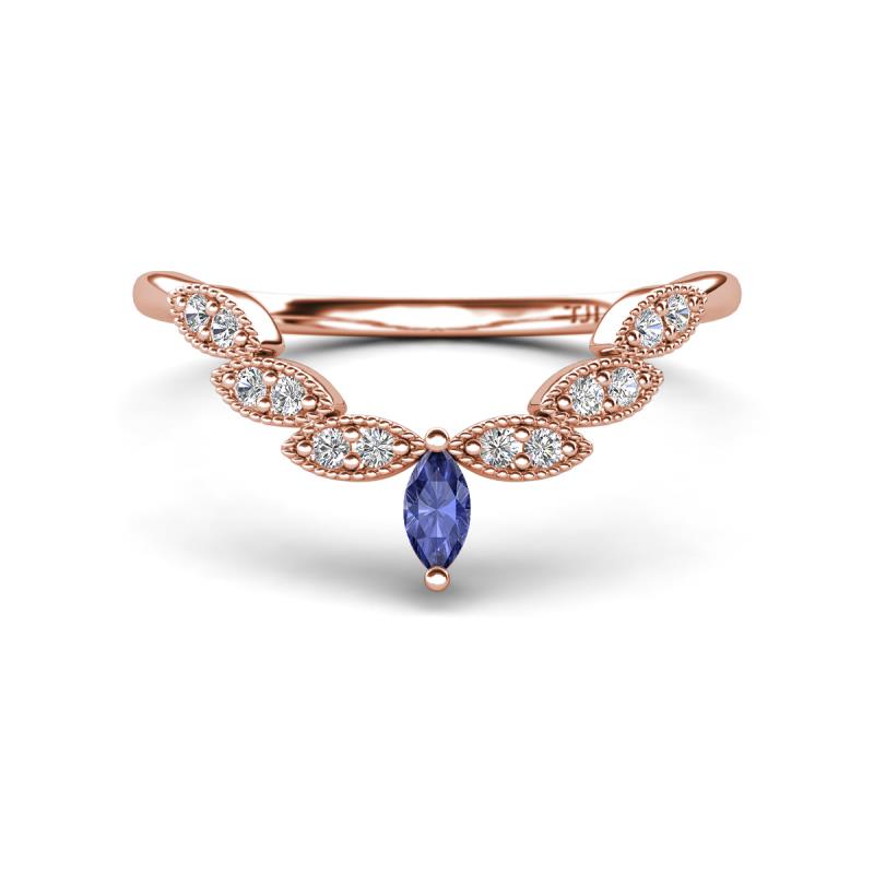 Zadie Marquise Shape Iolite Accented Lab Grown Diamonds Curved Wedding Band 