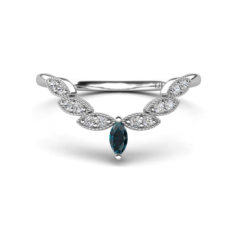 Zadie Marquise Shape London Blue Topaz Accented Lab Grown Diamonds Curved Wedding Band 