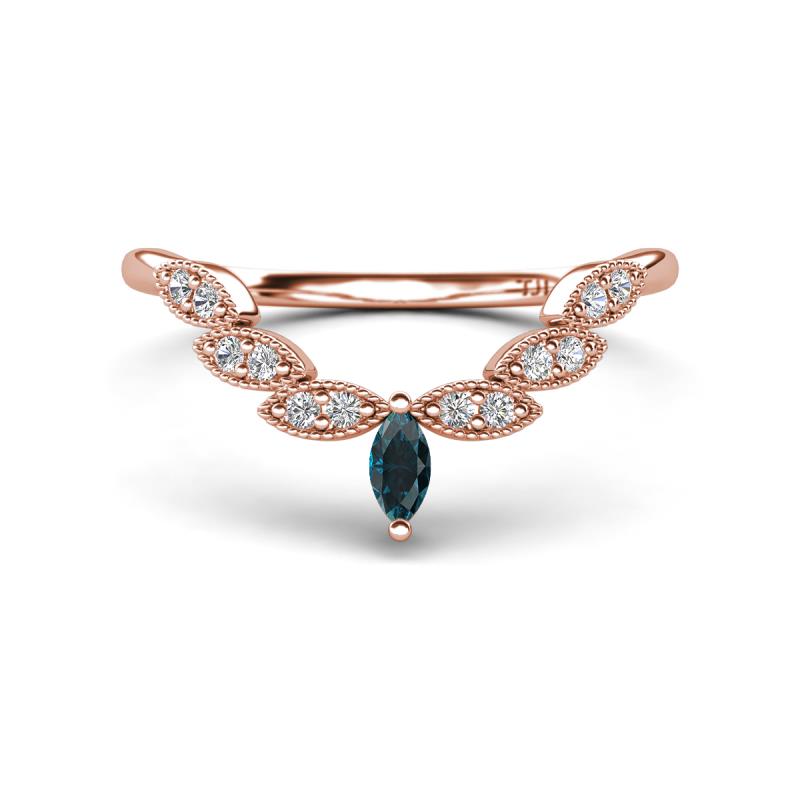 Zadie Marquise Shape London Blue Topaz Accented Lab Grown Diamonds Curved Wedding Band 
