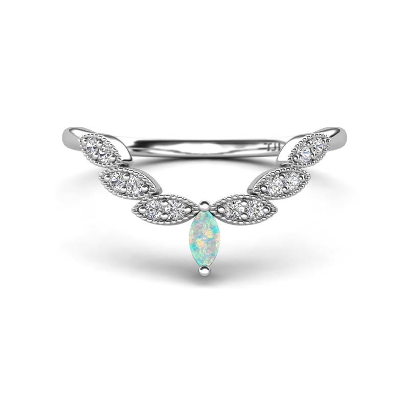 Zadie Marquise Shape Opal Accented Lab Grown Diamonds Curved Wedding Band 