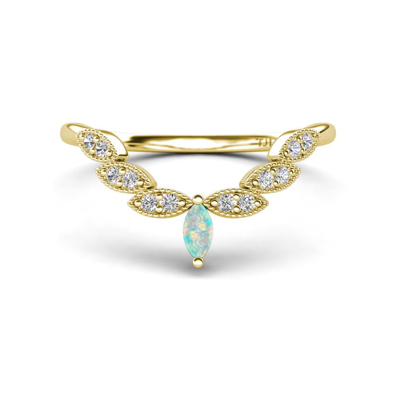 Zadie Marquise Shape Opal Accented Lab Grown Diamonds Curved Wedding Band 