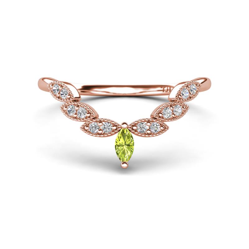 Zadie Marquise Shape Peridot Accented Lab Grown Diamonds Curved Wedding Band 